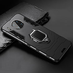 Silicone Matte Finish and Plastic Back Cover Case with Magnetic Stand for Huawei Mate 30E Pro 5G Black