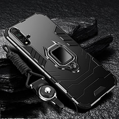 Silicone Matte Finish and Plastic Back Cover Case with Magnetic Stand for Huawei Nova 5 Black