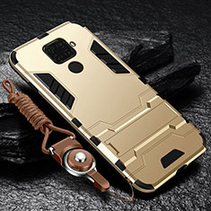 Silicone Matte Finish and Plastic Back Cover Case with Magnetic Stand for Huawei Nova 5i Pro Gold