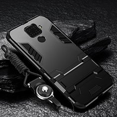 Silicone Matte Finish and Plastic Back Cover Case with Magnetic Stand for Huawei Nova 5z Black