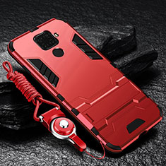 Silicone Matte Finish and Plastic Back Cover Case with Magnetic Stand for Huawei Nova 5z Red