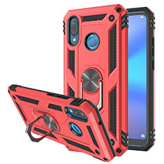 Silicone Matte Finish and Plastic Back Cover Case with Magnetic Stand for Huawei P20 Lite Red