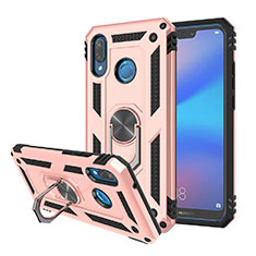 Silicone Matte Finish and Plastic Back Cover Case with Magnetic Stand for Huawei P20 Lite Rose Gold