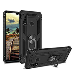 Silicone Matte Finish and Plastic Back Cover Case with Magnetic Stand for Huawei P30 Lite New Edition Black
