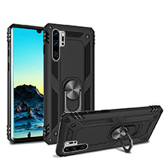 Silicone Matte Finish and Plastic Back Cover Case with Magnetic Stand for Huawei P30 Pro Black