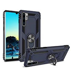Silicone Matte Finish and Plastic Back Cover Case with Magnetic Stand for Huawei P30 Pro Blue