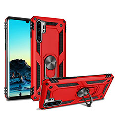 Silicone Matte Finish and Plastic Back Cover Case with Magnetic Stand for Huawei P30 Pro Red