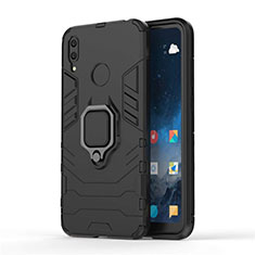 Silicone Matte Finish and Plastic Back Cover Case with Magnetic Stand for Huawei Y7 (2019) Black