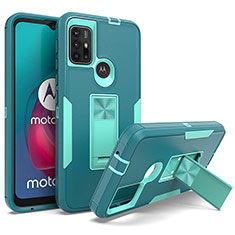 Silicone Matte Finish and Plastic Back Cover Case with Magnetic Stand for Motorola Moto G30 Green