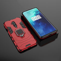 Silicone Matte Finish and Plastic Back Cover Case with Magnetic Stand for OnePlus 7T Pro 5G Red