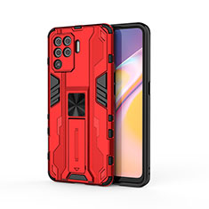 Silicone Matte Finish and Plastic Back Cover Case with Magnetic Stand for Oppo A94 4G Red
