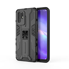 Silicone Matte Finish and Plastic Back Cover Case with Magnetic Stand for Oppo F19 Pro+ Plus 5G Black