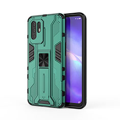 Silicone Matte Finish and Plastic Back Cover Case with Magnetic Stand for Oppo F19 Pro+ Plus 5G Green