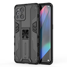 Silicone Matte Finish and Plastic Back Cover Case with Magnetic Stand for Oppo Find X3 5G Black