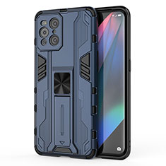 Silicone Matte Finish and Plastic Back Cover Case with Magnetic Stand for Oppo Find X3 5G Blue