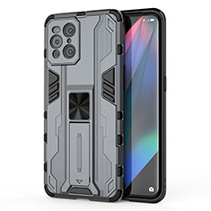 Silicone Matte Finish and Plastic Back Cover Case with Magnetic Stand for Oppo Find X3 5G Gray