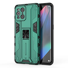 Silicone Matte Finish and Plastic Back Cover Case with Magnetic Stand for Oppo Find X3 5G Green