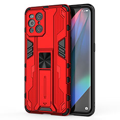 Silicone Matte Finish and Plastic Back Cover Case with Magnetic Stand for Oppo Find X3 Pro 5G Red