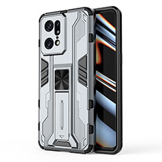 Silicone Matte Finish and Plastic Back Cover Case with Magnetic Stand for Oppo Find X5 Pro 5G Gray