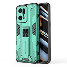 Silicone Matte Finish and Plastic Back Cover Case with Magnetic Stand for Oppo Find X5 Pro 5G Green