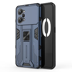 Silicone Matte Finish and Plastic Back Cover Case with Magnetic Stand for Oppo K10 Pro 5G Blue