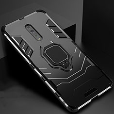 Silicone Matte Finish and Plastic Back Cover Case with Magnetic Stand for Oppo Reno Z Black