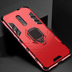 Silicone Matte Finish and Plastic Back Cover Case with Magnetic Stand for Oppo Reno Z Red