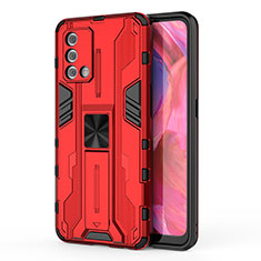 Silicone Matte Finish and Plastic Back Cover Case with Magnetic Stand for Oppo Reno6 Lite Red