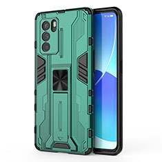 Silicone Matte Finish and Plastic Back Cover Case with Magnetic Stand for Oppo Reno6 Pro 5G India Green