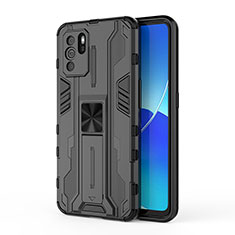 Silicone Matte Finish and Plastic Back Cover Case with Magnetic Stand for Oppo Reno6 Z 5G Black