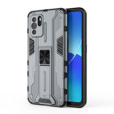 Silicone Matte Finish and Plastic Back Cover Case with Magnetic Stand for Oppo Reno6 Z 5G Gray