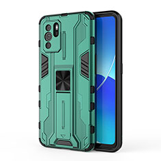Silicone Matte Finish and Plastic Back Cover Case with Magnetic Stand for Oppo Reno6 Z 5G Green