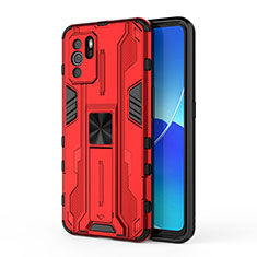 Silicone Matte Finish and Plastic Back Cover Case with Magnetic Stand for Oppo Reno6 Z 5G Red