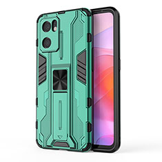 Silicone Matte Finish and Plastic Back Cover Case with Magnetic Stand for Oppo Reno7 SE 5G Green