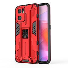 Silicone Matte Finish and Plastic Back Cover Case with Magnetic Stand for Oppo Reno7 SE 5G Red