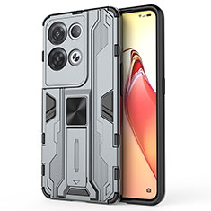 Silicone Matte Finish and Plastic Back Cover Case with Magnetic Stand for Oppo Reno8 Pro+ Plus 5G Gray