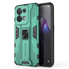 Silicone Matte Finish and Plastic Back Cover Case with Magnetic Stand for Oppo Reno9 5G Green