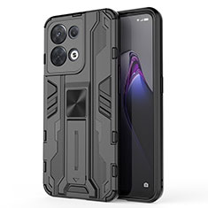 Silicone Matte Finish and Plastic Back Cover Case with Magnetic Stand for Oppo Reno9 Pro 5G Black