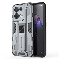 Silicone Matte Finish and Plastic Back Cover Case with Magnetic Stand for Oppo Reno9 Pro 5G Gray