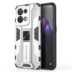 Silicone Matte Finish and Plastic Back Cover Case with Magnetic Stand for Oppo Reno9 Pro 5G White