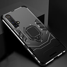Silicone Matte Finish and Plastic Back Cover Case with Magnetic Stand for Realme X50t 5G Black