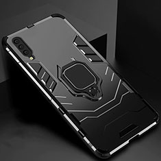 Silicone Matte Finish and Plastic Back Cover Case with Magnetic Stand for Samsung Galaxy A70 Black