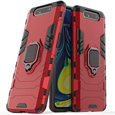 Silicone Matte Finish and Plastic Back Cover Case with Magnetic Stand for Samsung Galaxy A80 Red