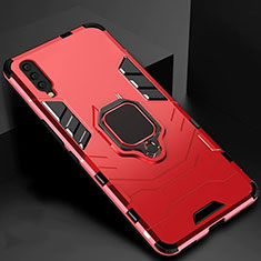Silicone Matte Finish and Plastic Back Cover Case with Magnetic Stand for Samsung Galaxy A90 5G Red