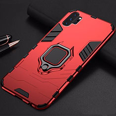 Silicone Matte Finish and Plastic Back Cover Case with Magnetic Stand for Samsung Galaxy Note 10 Plus 5G Red