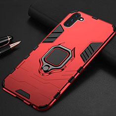 Silicone Matte Finish and Plastic Back Cover Case with Magnetic Stand for Samsung Galaxy Note 10 Red