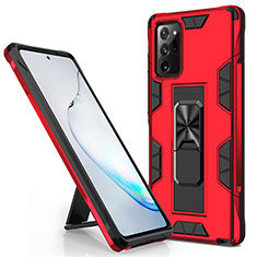 Silicone Matte Finish and Plastic Back Cover Case with Magnetic Stand for Samsung Galaxy Note 20 5G Red