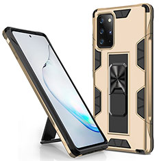 Silicone Matte Finish and Plastic Back Cover Case with Magnetic Stand for Samsung Galaxy Note 20 Plus 5G Gold