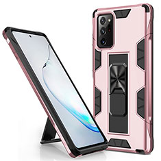 Silicone Matte Finish and Plastic Back Cover Case with Magnetic Stand for Samsung Galaxy Note 20 Ultra 5G Rose Gold