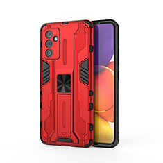 Silicone Matte Finish and Plastic Back Cover Case with Magnetic Stand for Samsung Galaxy Quantum2 5G Red